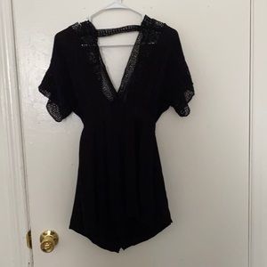 Black Lacey Plunging Neck Romper